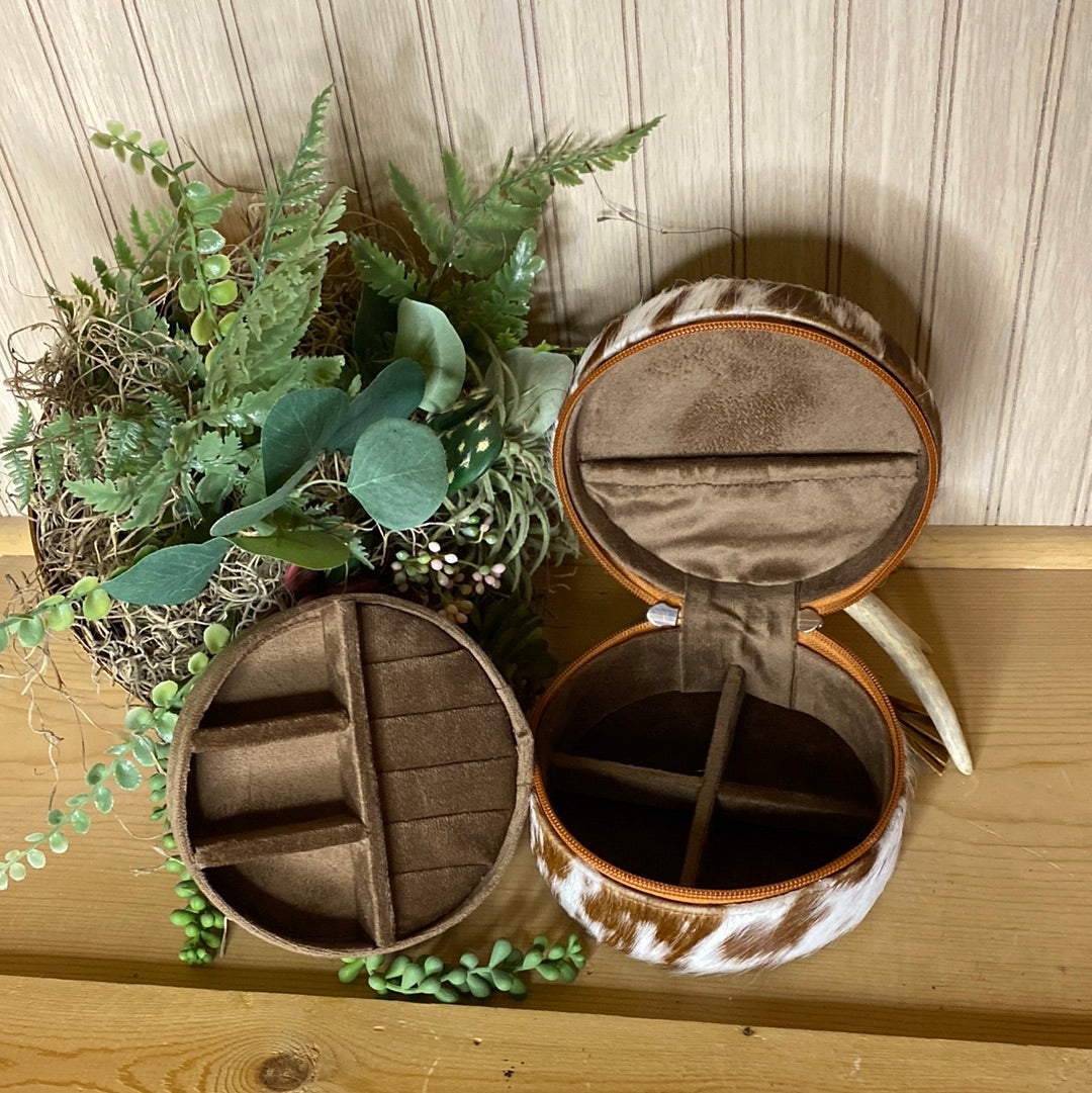 Cowhide Jewelry Box Brown and White
