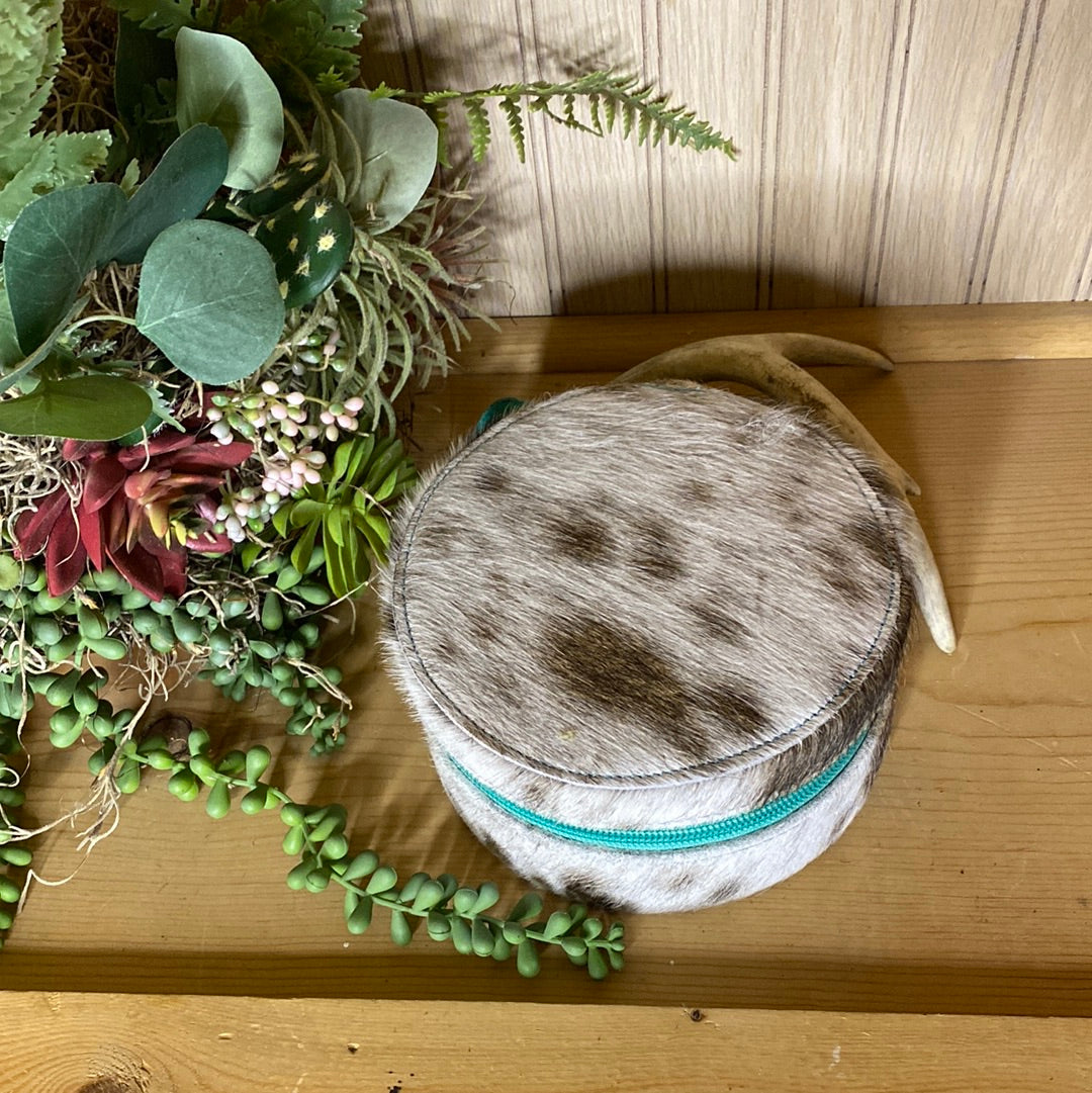 Turquoise, Brown and White Cowhide Jewelry Box