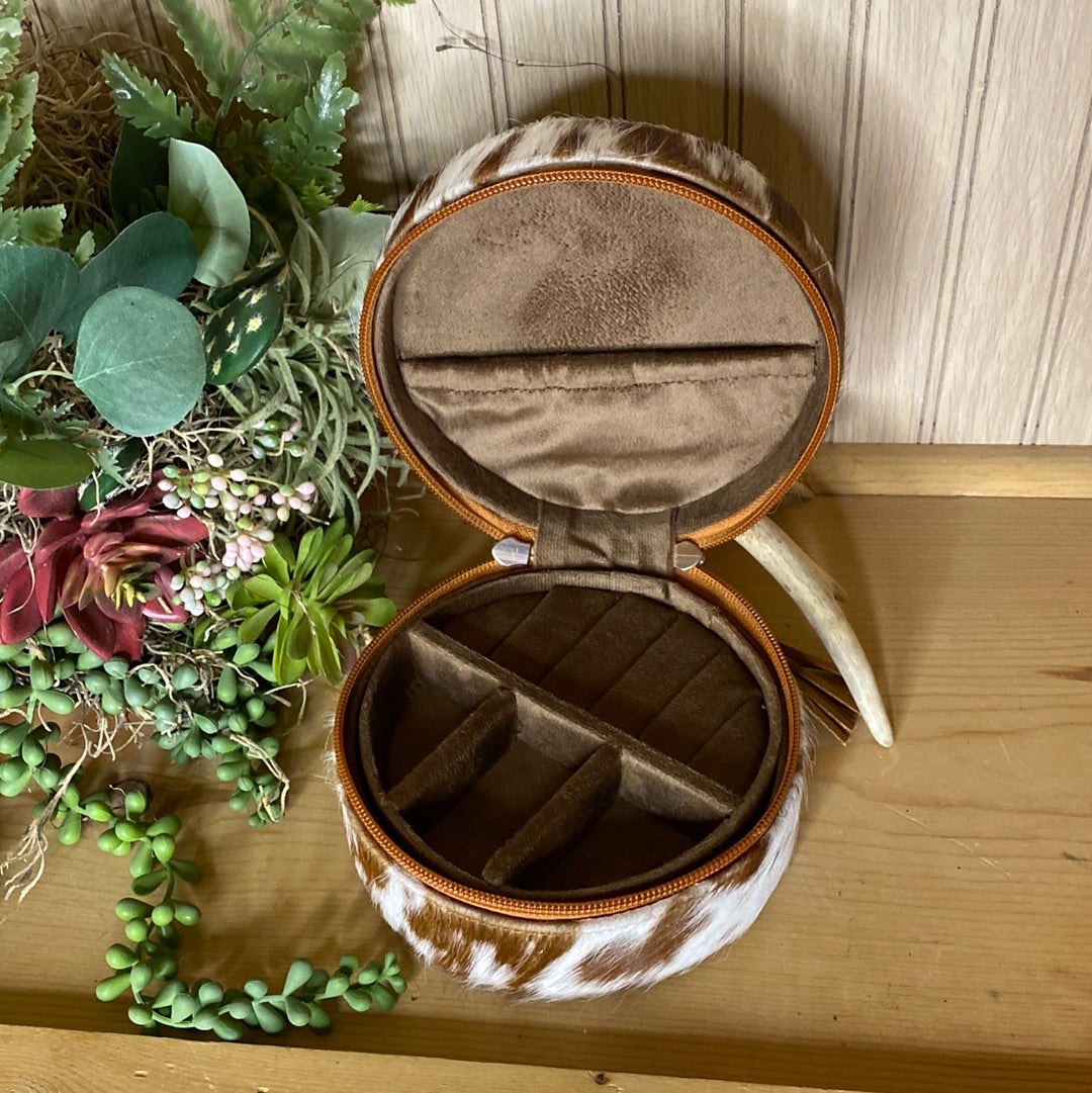 Cowhide Jewelry Box Brown and White