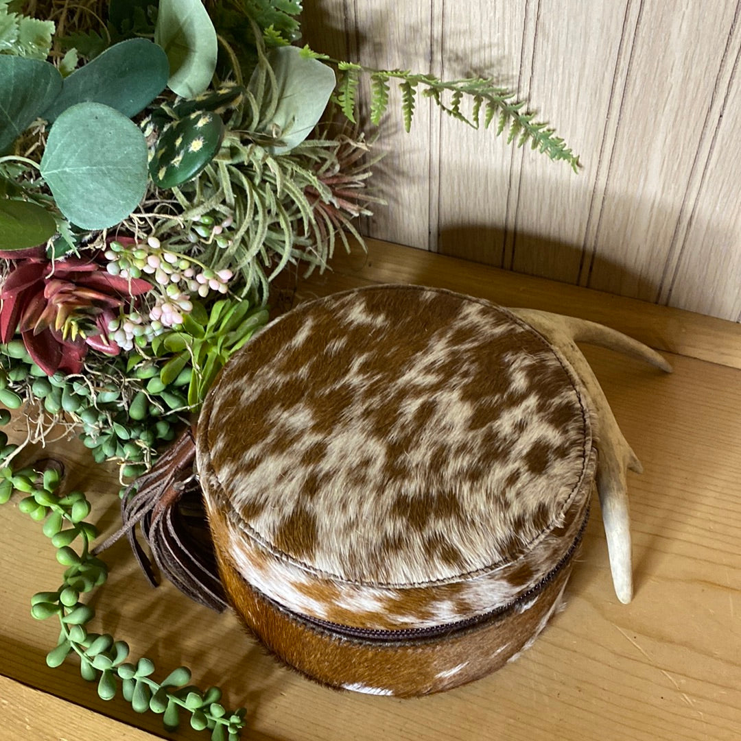 Brown and White Cowhide Jewelry Box