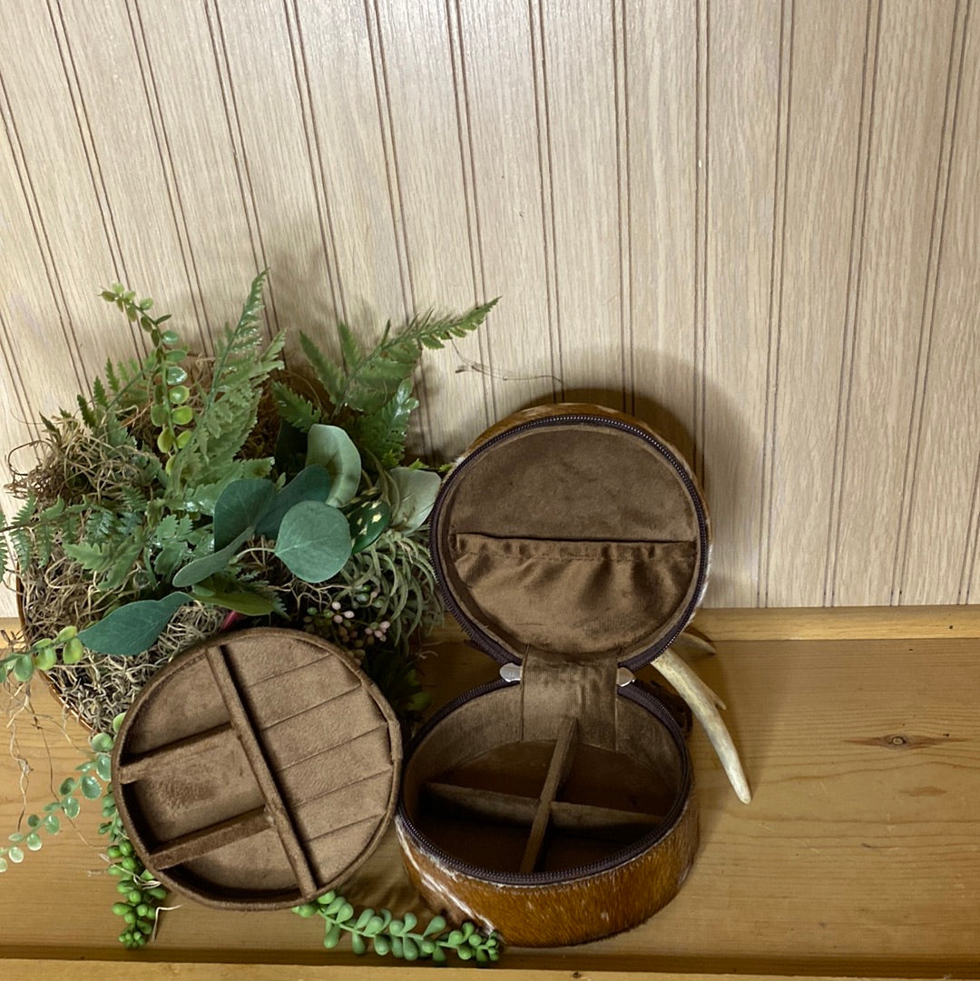 Brown and White Cowhide Jewelry Box